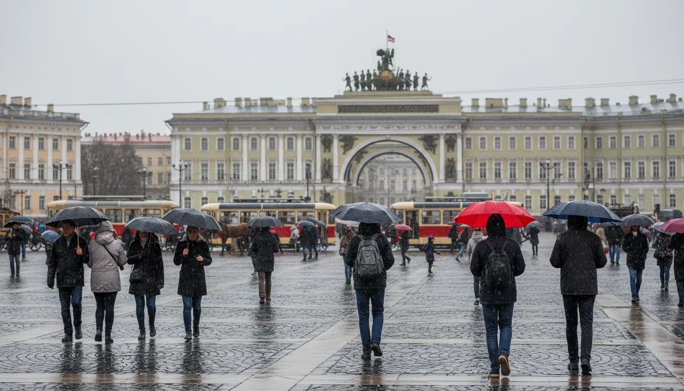 Дождь на Невском проспекте в Санкт-Петербурге