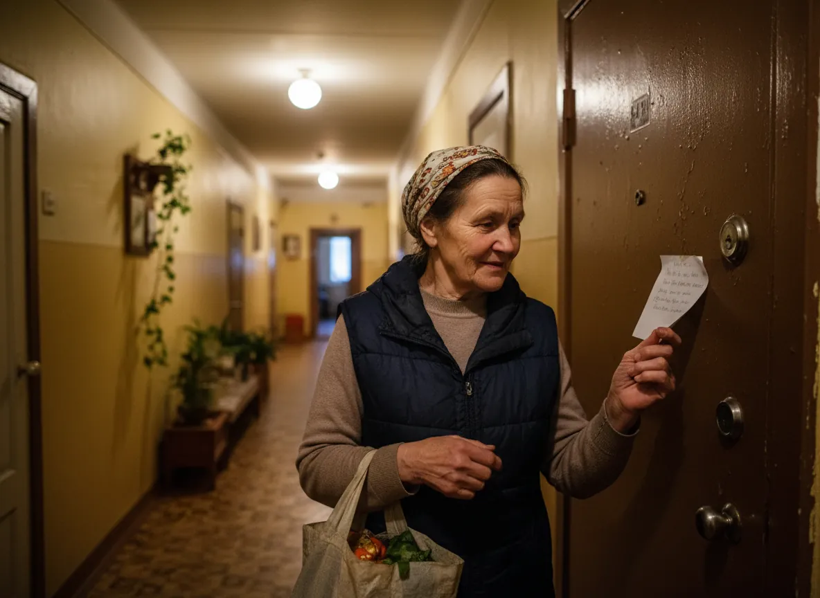 Нина читает записку от соседа о нарушении границ общего пространства