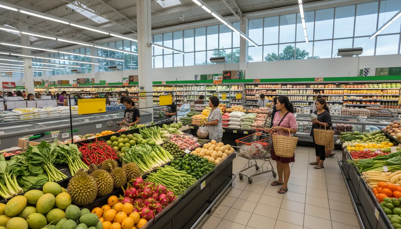 Отдел свежих продуктов в супермаркете Tesco Lotus на Самуи